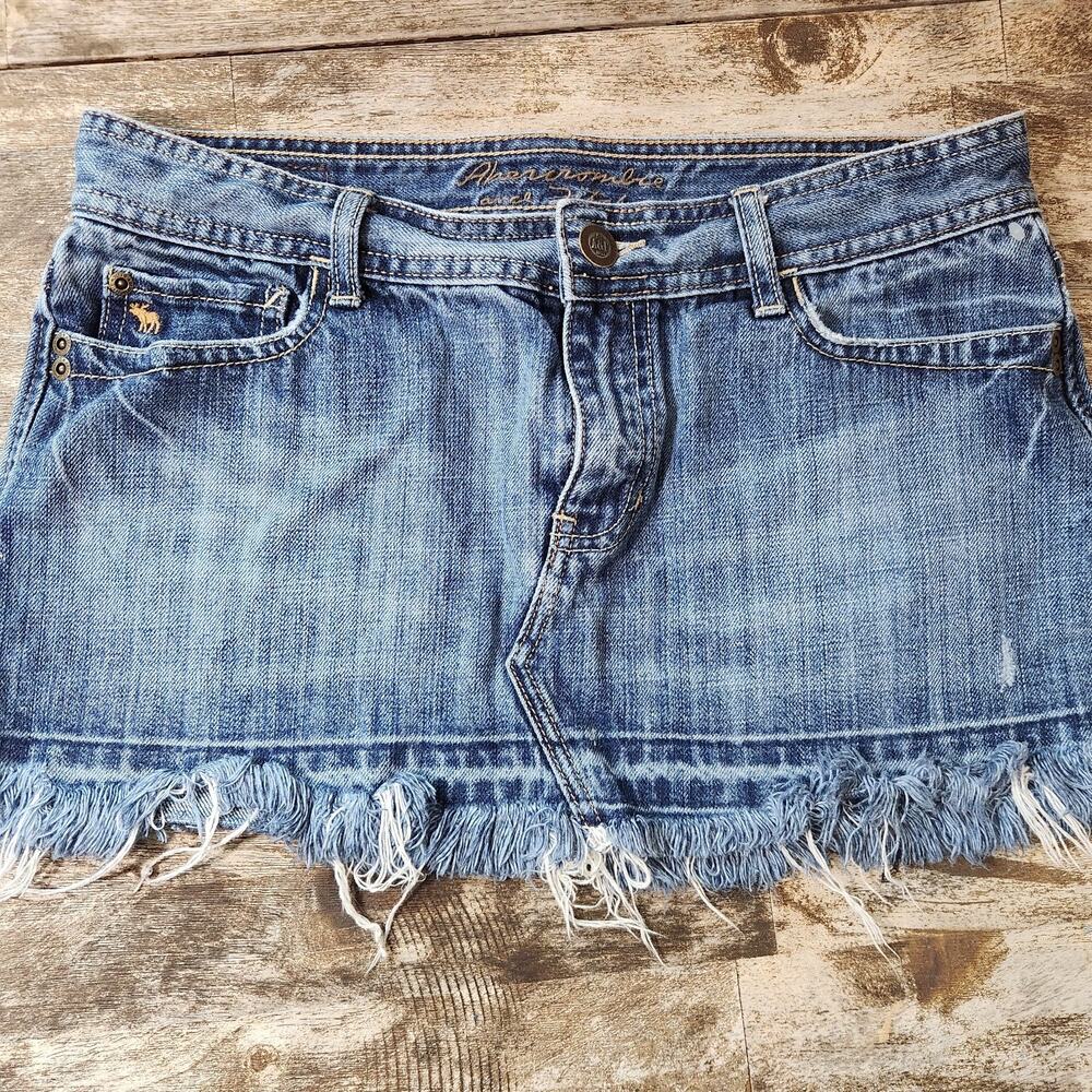 Y2k Vintage Abercrombie & Fitch Low Rise Denim Jean Micro Mini Skirt 6 Frayed